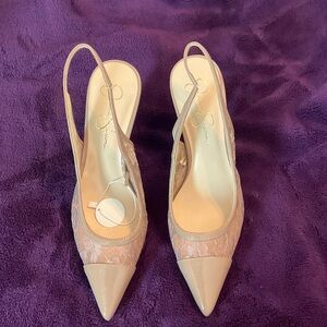 Jessica Simpson Nude Lace Slingback Heels